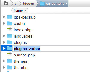 Bei einer weiße Seite in WordPress können Sie den Plugin Ordner umbenennen